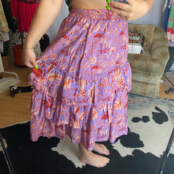 Conditions Apply Floral Tiered Elastic Waist Maxi Skirt Purple Size Medium - Picture 3 of 5